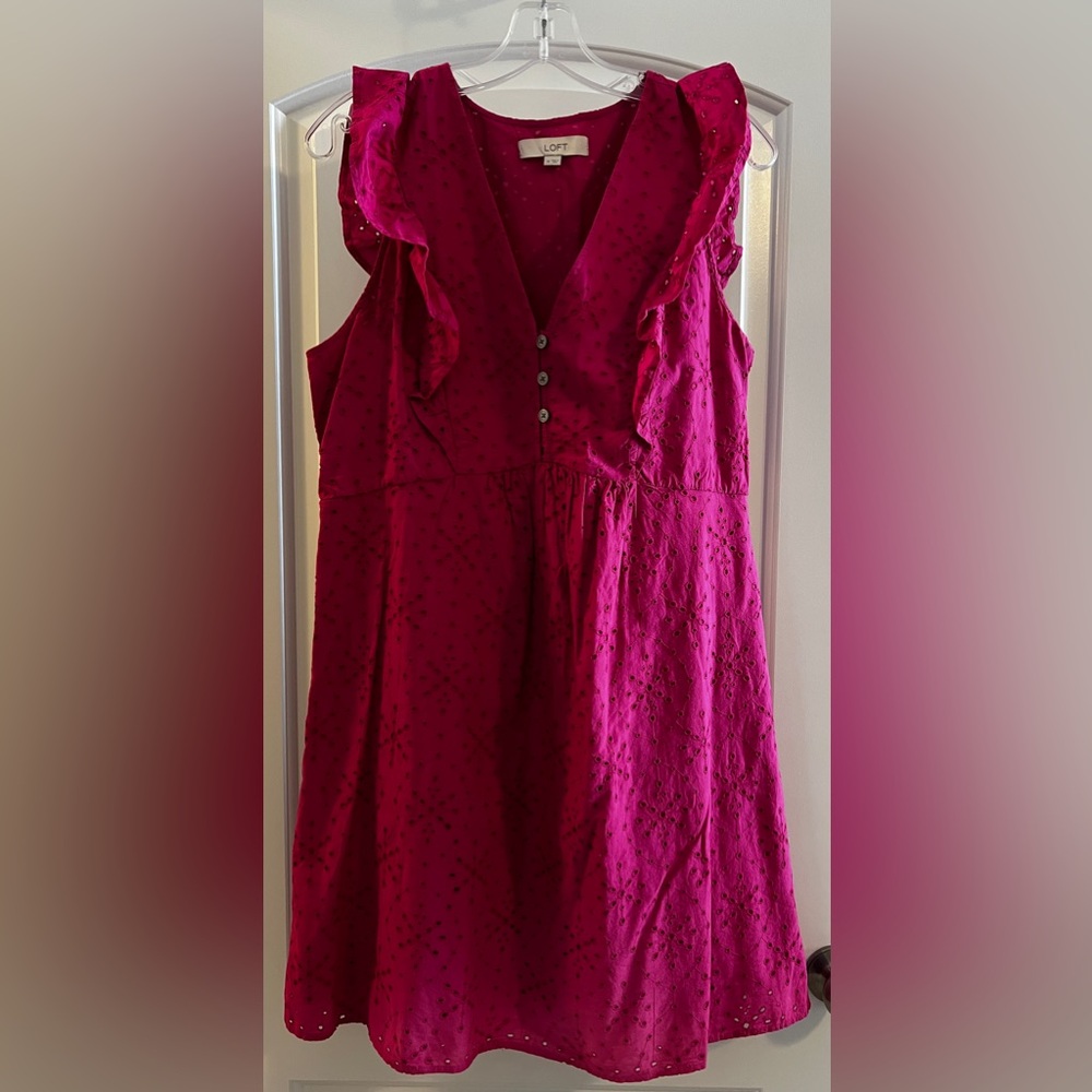 LOFT Fuchsia Eyelet Dress
